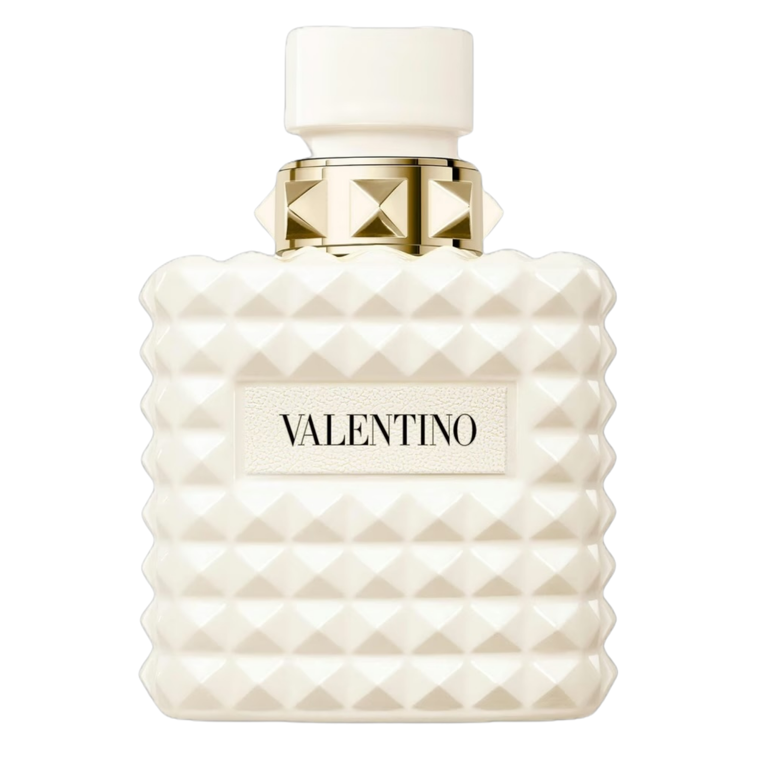 Valentino perfume bottle with textured design and gold accents ivory