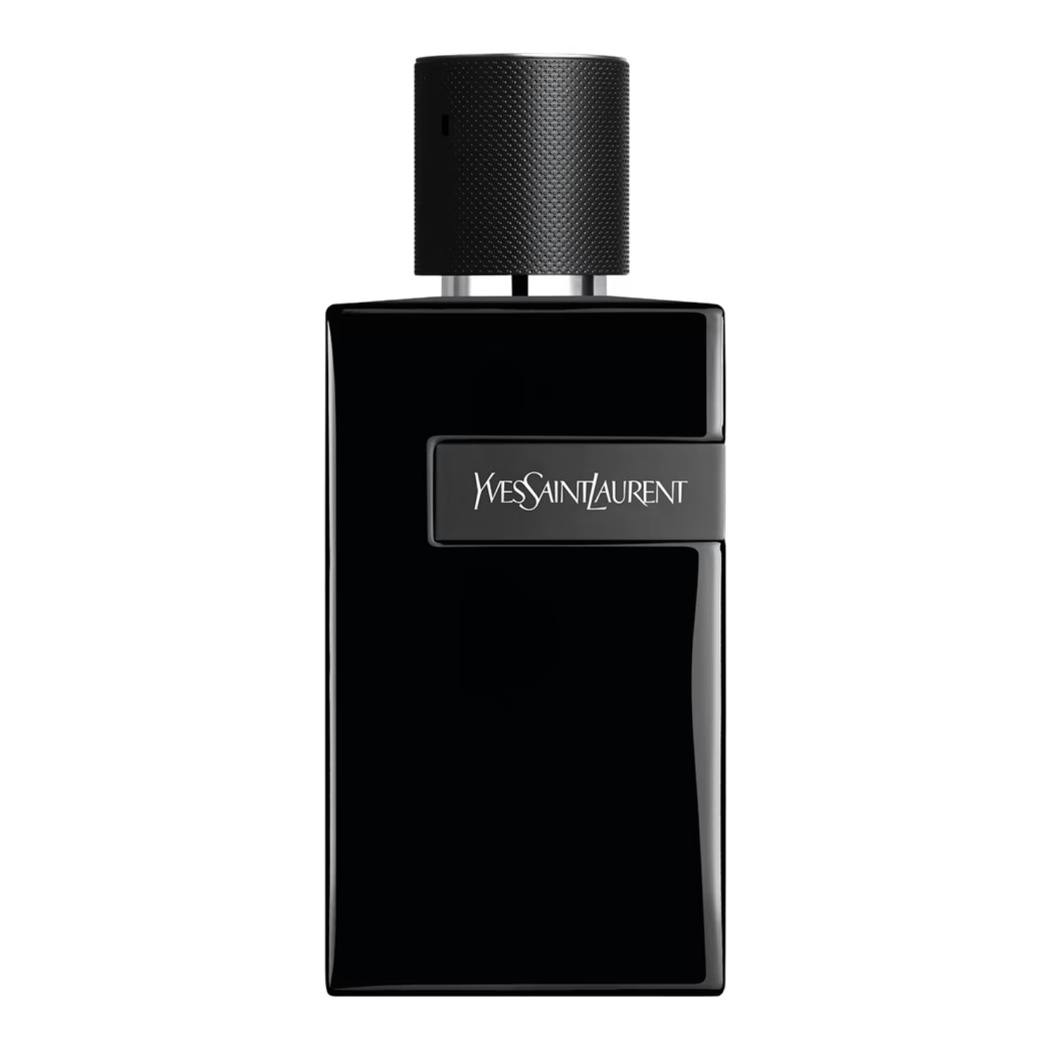 Black Yves Saint Laurent perfume bottle on a white background