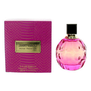 Pink perfume bottle with Jimmy Choo packaging on a white background JIMMY CHOO ROSE PASSION EAU DE PARFUM