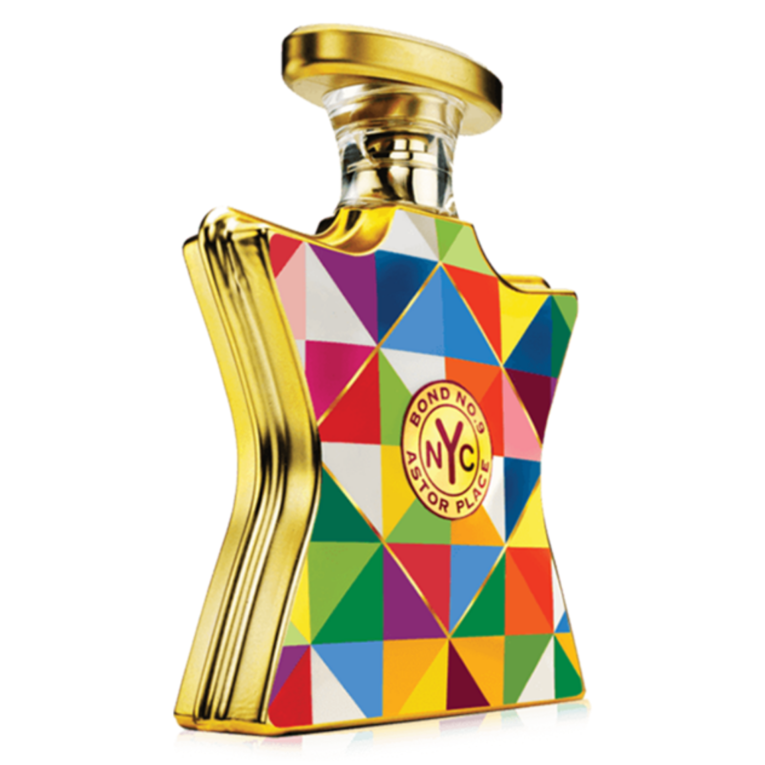 Colorful geometric-patterned perfume bottle bond no 9 astor place