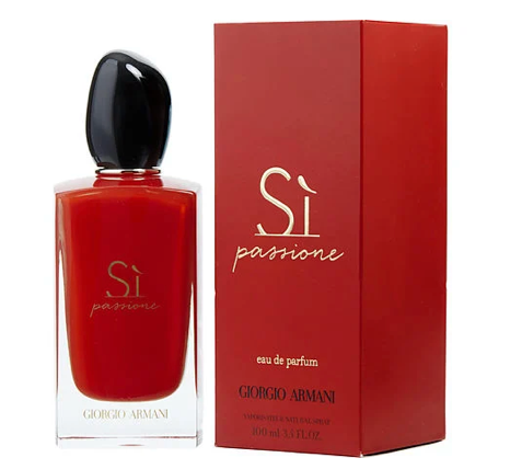 Red Giorgio Armani Si perfume bottle and packaging on a white background