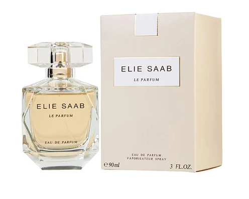 Elie Saab perfume bottle and packaging on a white background