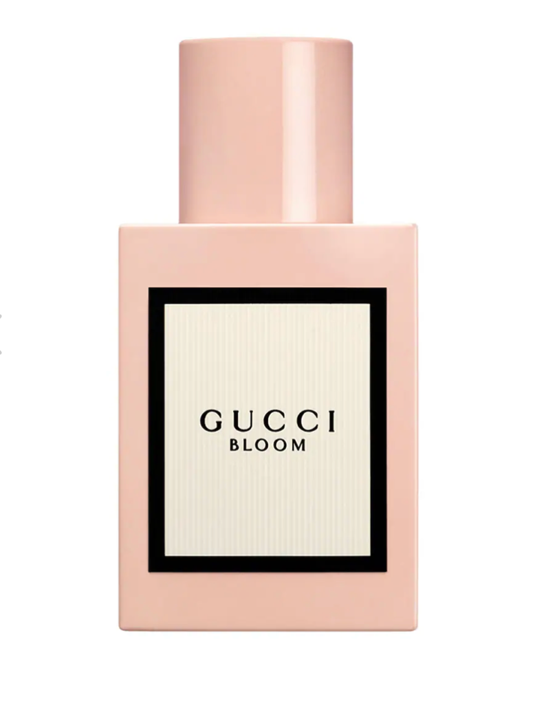 Gucci Bloom perfume bottle on a white background