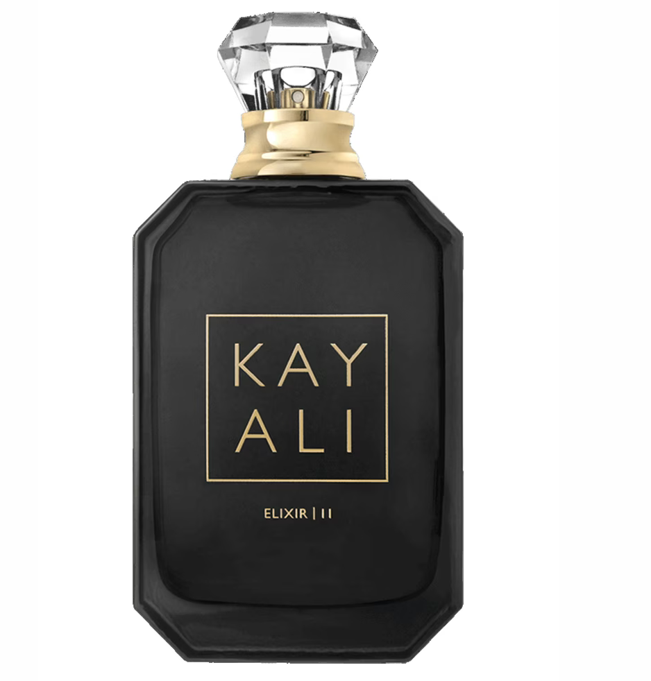 Black perfume bottle with gold text Kayali elixir | 11