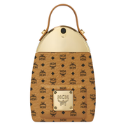 MCM EAU DE PARFUM Brown handbag with gold accents and MCM logo on a white background