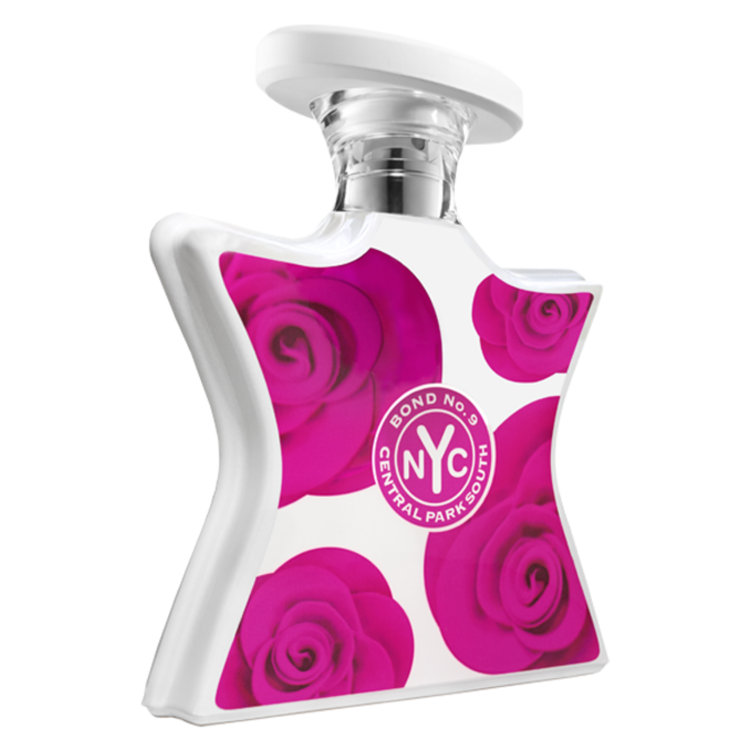 Perfume bottle with pink rose design and 'NYC' Bond No 9 Central Park South