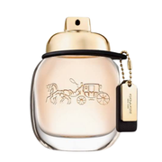 Coach Women's Eau de Parfum Spray with gold cap and horse and carriage logo on a white background