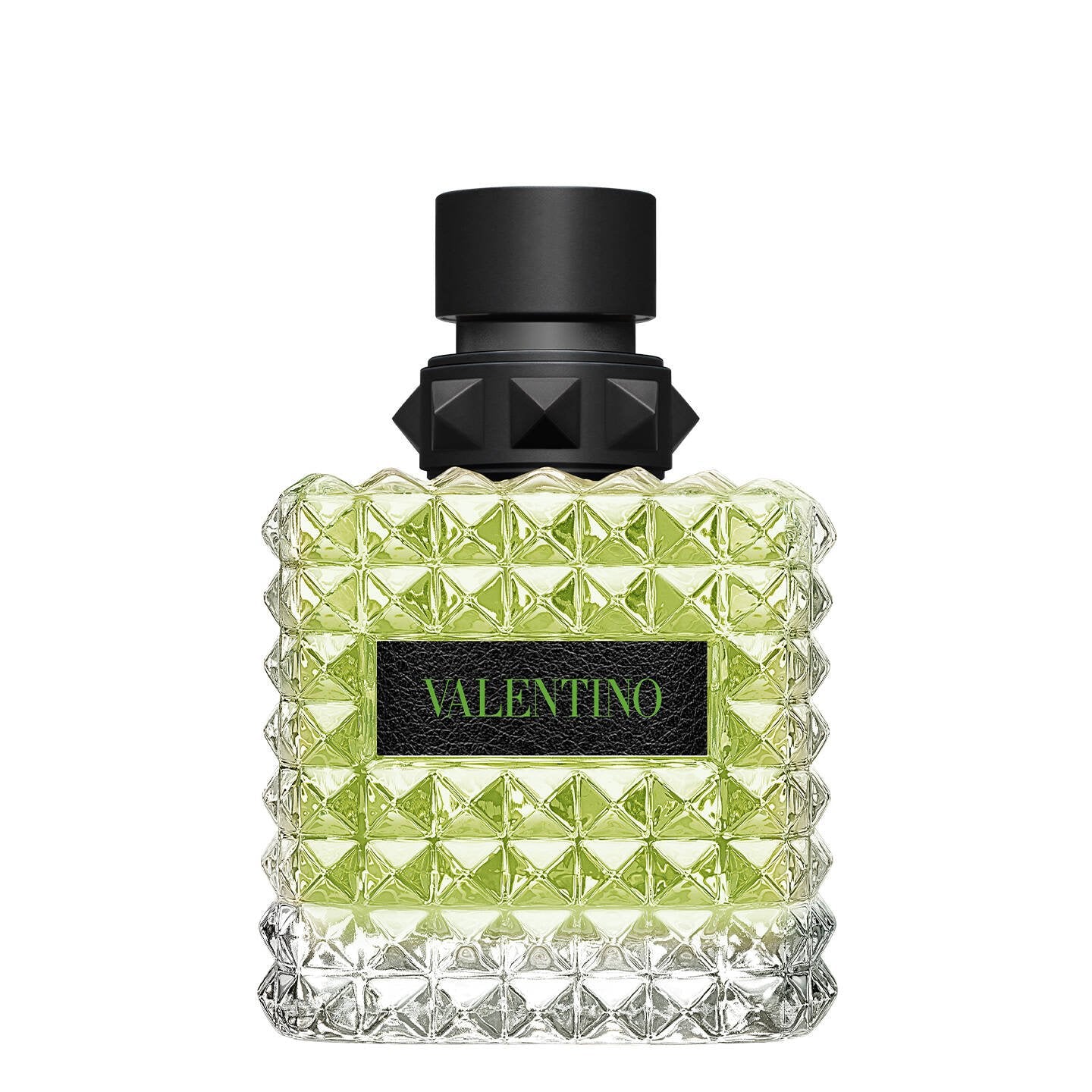 Valentino green perfume bottle with geometric design born in roma stravaganza