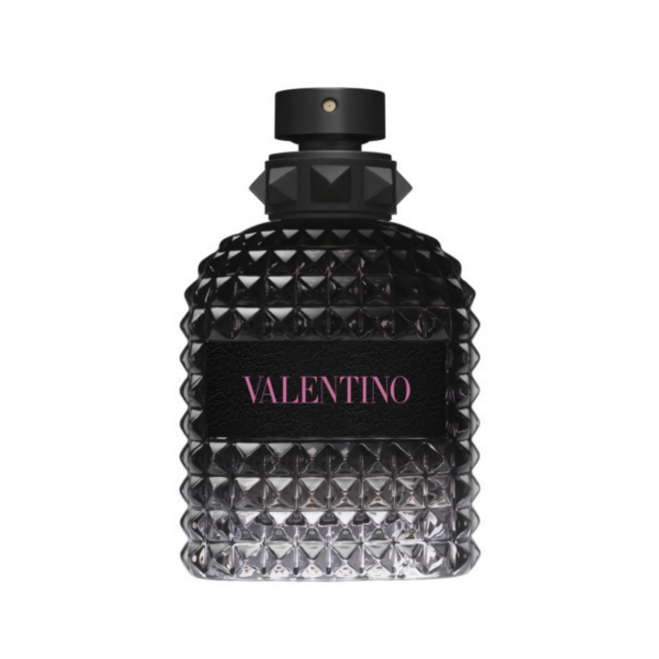 Black diamond-patterned Valentina perfume bottle on a white background